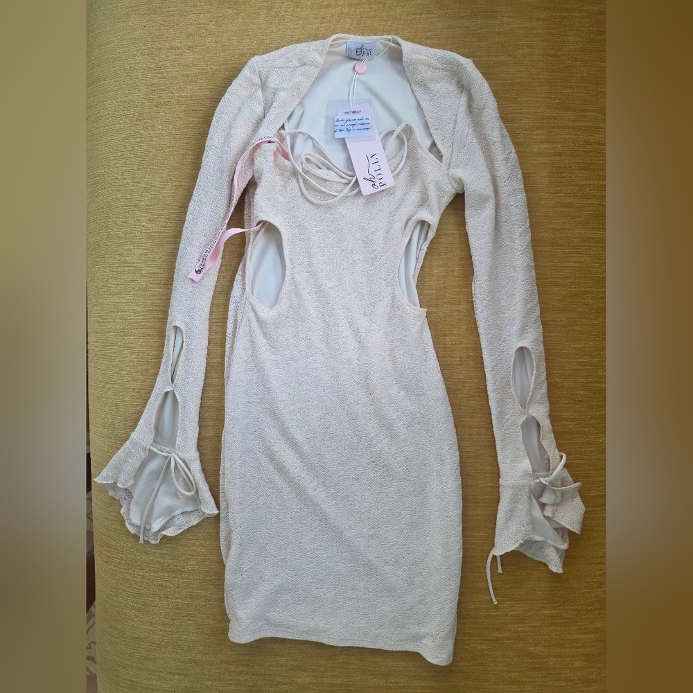 Oh Polly Cream Textured Nevada Size 4 US 8 UK Cutout Mini Dress NWT